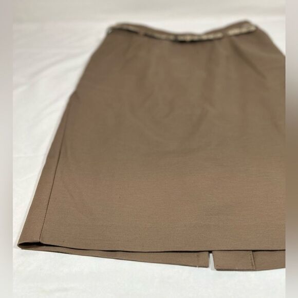 Van Heusen Tan Dark Khaki Pencil skirt snake skin pattern belt business office - Picture 2 of 10